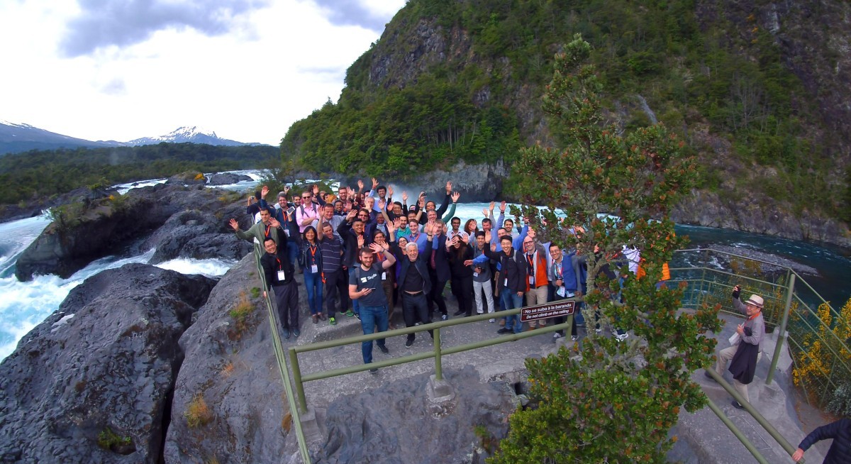 ISRR 2017 participants drone view - Puerto Varas Chile - Rapids and volcano